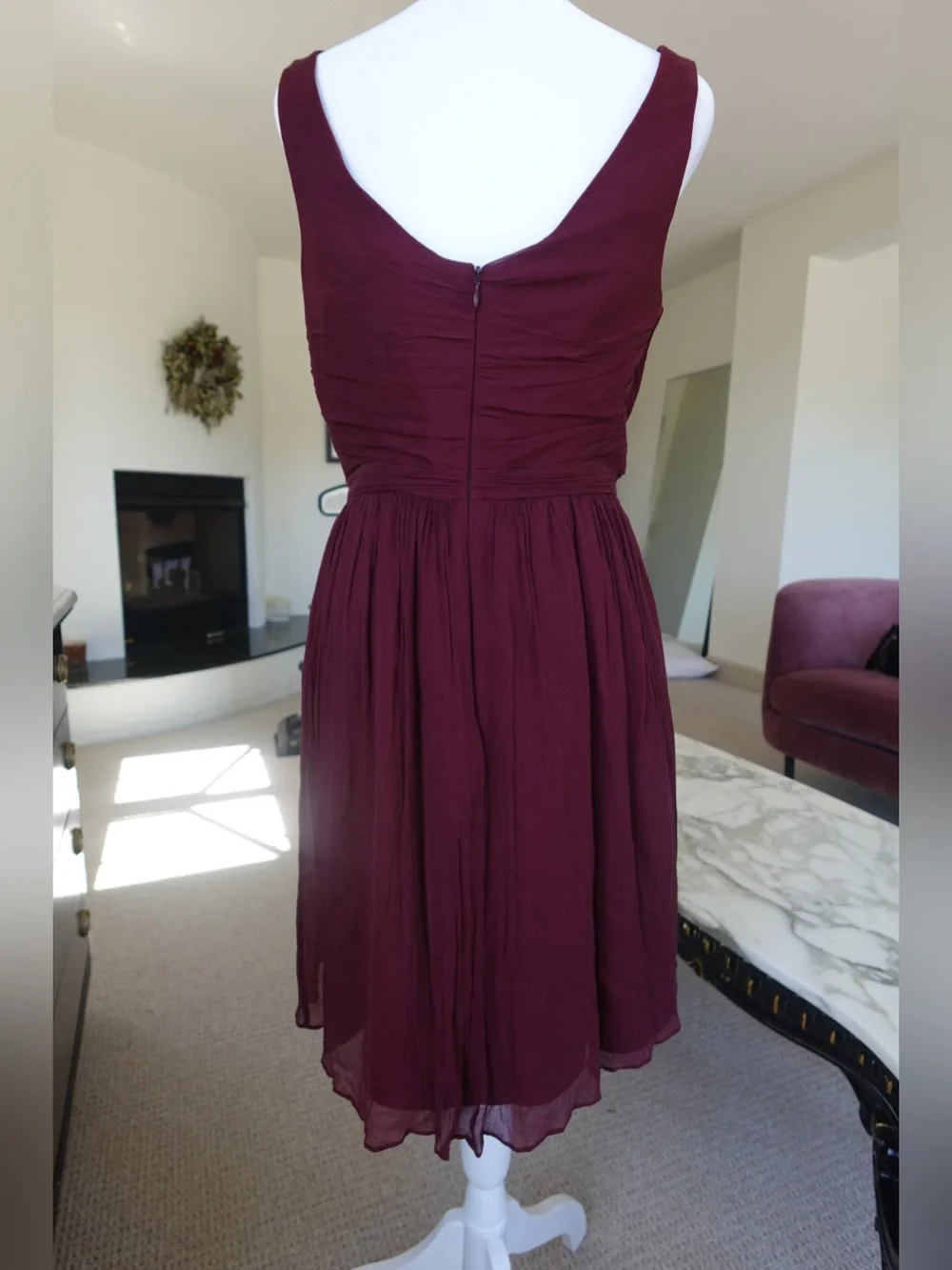 J.Crew Heidi dress in burgundy wine red 100% silk mini v neck chiffon